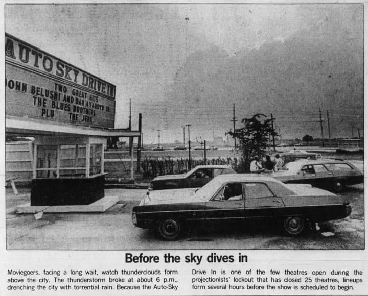 With less than a year remaining, the Auto-Sky received a last-minute stay of execution when 5/6 of Ottawa’s theatres were shuttered due to the projectionists' lockout. Source: Ottawa Journal, July 30, 1980, Page 3.