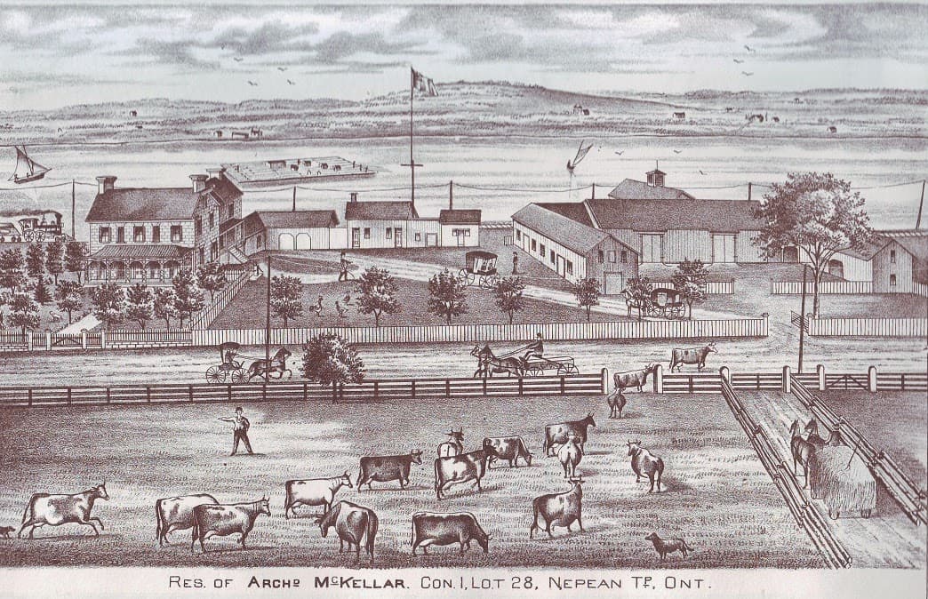 McKellar farm from the 1879 Belden Atlas. Note the stone mansion house at the top left which still stands on Richmond Road today.