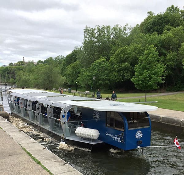Rideau Canal tour boat. The locally built boats are the largest certified fully-electric passenger boats in Canada. The first boat, The Queen Elizabeth dr., will commence operations in time for Canada Day. The second boat, The Colonel By, will be launched in time for the 2017 season.
