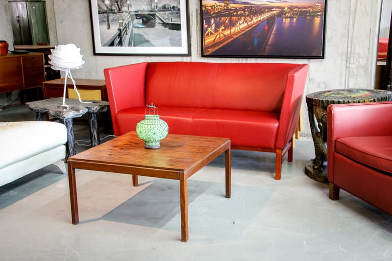 Mostly Danish Red sofa and coffee table