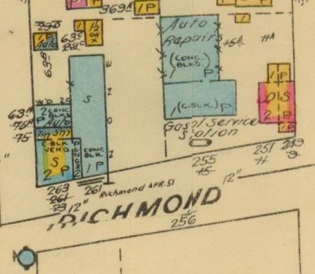 1948 Fire Insurance Plan, again showing the north side of Richmond between Athlone (at left) and Tweedsmuir.