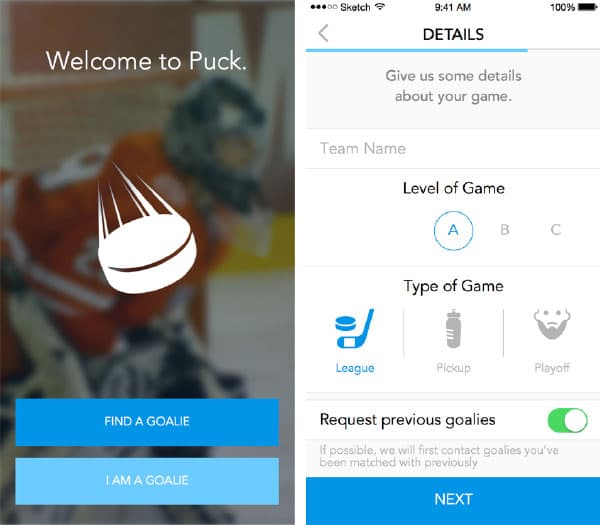 Puck App - Goalie finder