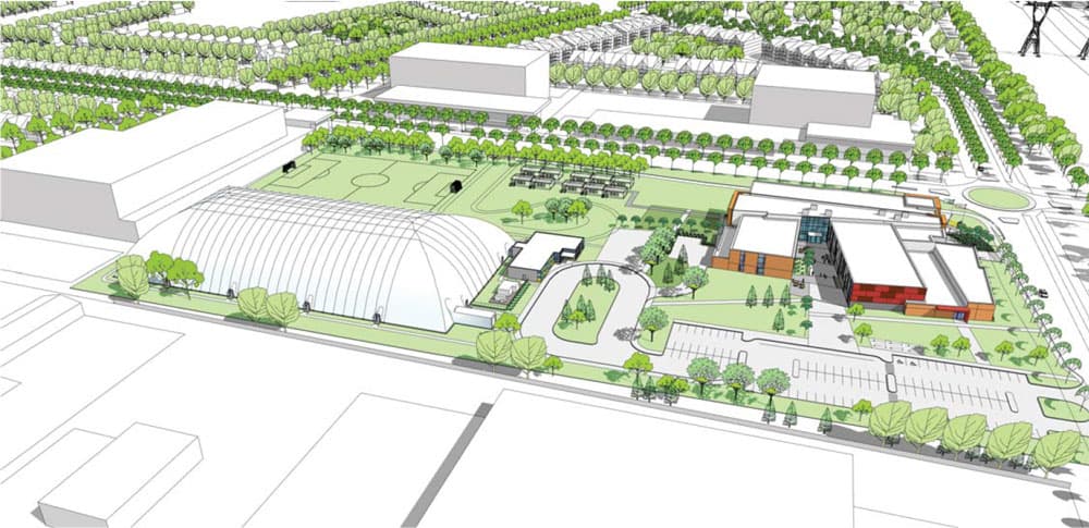 Layout of the proposed Sooners football dome and club house from Edward J. Cuhaci and Associates Architects Inc.