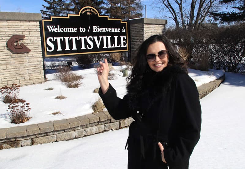 STITTSVILLE, ON. March 22, 2018 Long time Stittsville resident Sandra Plegakis in front of the Welcome to Stittsville sign on Hazelean Road. Barry Gray (StittsvilleCentral)